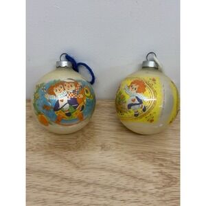 2 Vintage Christmas Ornaments Corning Bobbs-Merrill‎ Co. Raggedy Ann & Andy #14